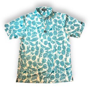 Men's Bad Birdie‎ Bam Bam Blue Golf Polo Shirt All Over Print White/Teal Size XL